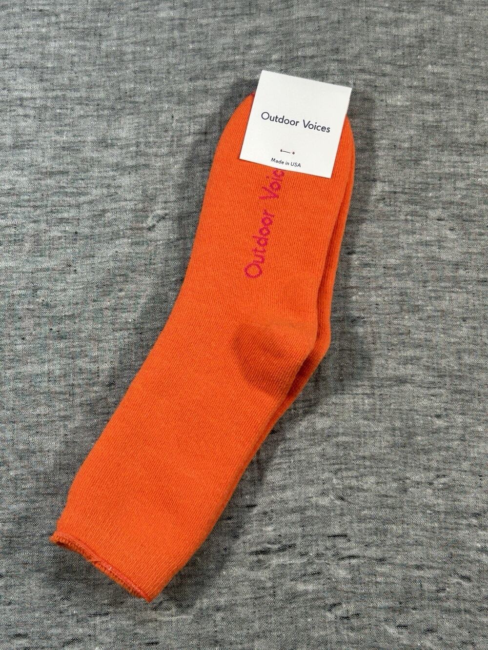 Outdoor Voices Crew Socks S/M Mens 6-8.5 Womens 7-9.5 Orange Made in USA